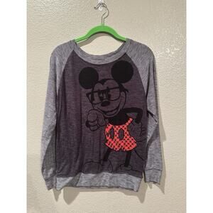 Disney Parks Long Slv Grey SOFT Knit Top, Mickey Mouse Nerdy Glasses L